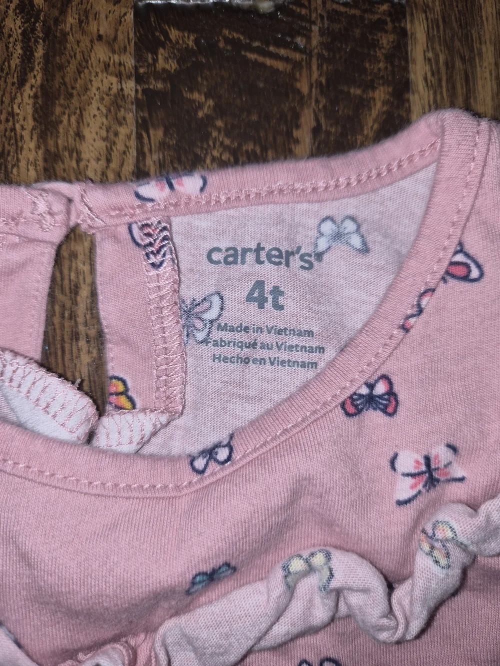 Girls Carter's Pink Butterfly Ruffle Neck Long Sleeve Top Navy Leggings 4T